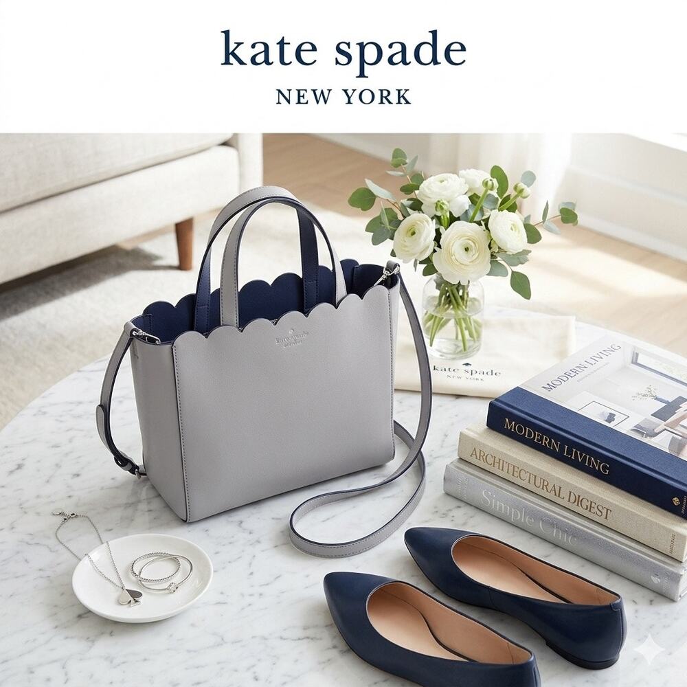 Kate Spade Magnolia Street Mina Handbag | Scalloped Leather Tote | NWOT